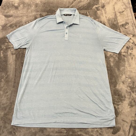 Travis Mathew Polo Shirt Mens Large Blue Stripe Short Sleeve Golf Stretch Preppy - Picture 1 of 9